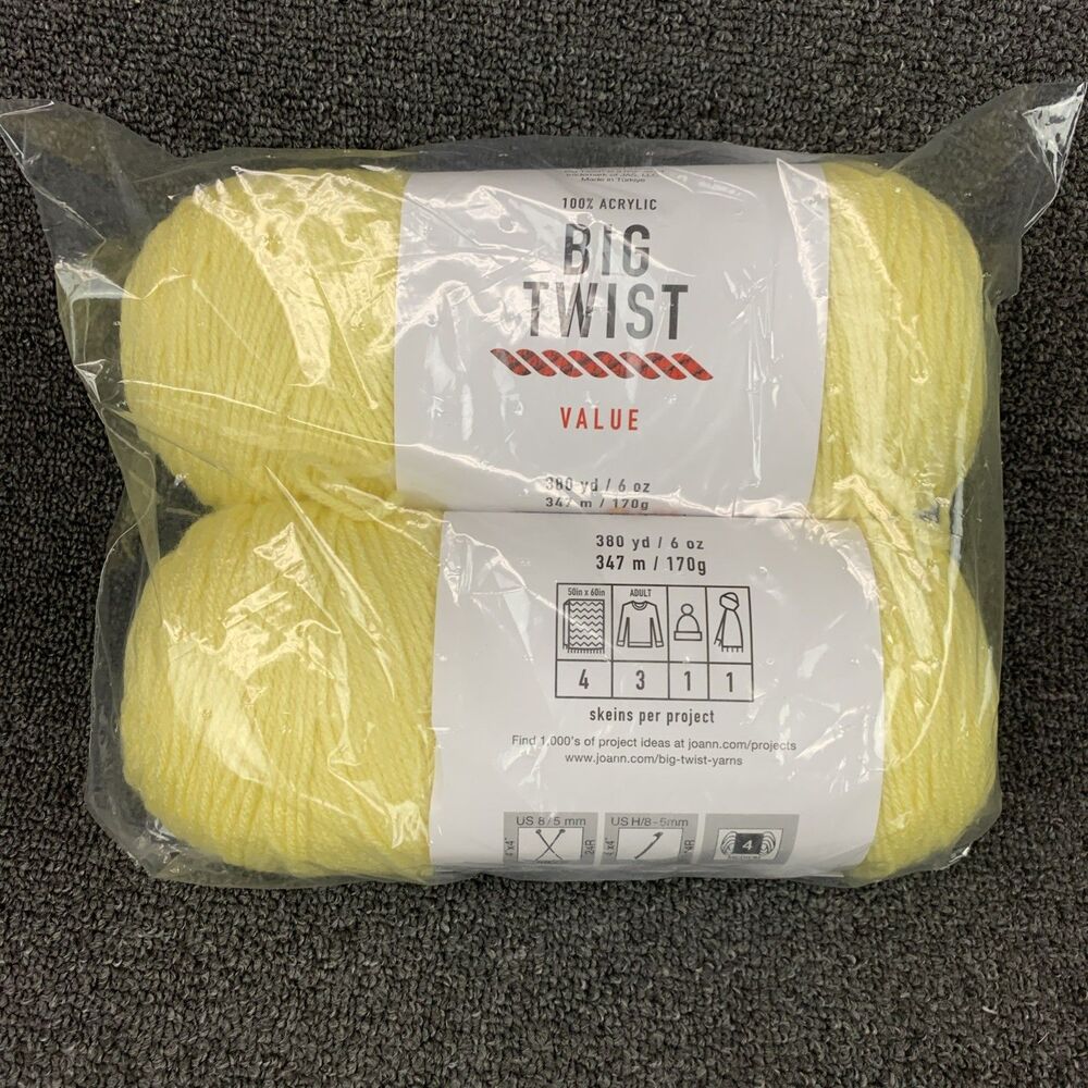 Lot Of 2 Big Twist Value Pale Yellow Discontinued Acrylic Yarn 6oz 380yds Ea